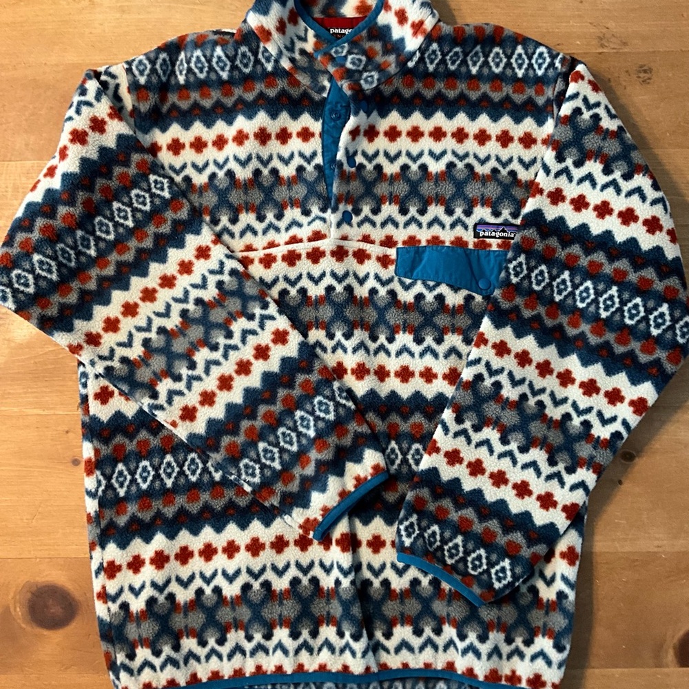 Patagonia Synchilla Snap T Pullover Men’s Medium Cliff Underwater Blue Aztec